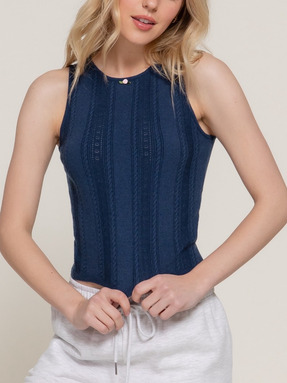 PacSun Beverly and Beck Pointelle Knit Sleeveless Crop Navy Cottagecore S NWT